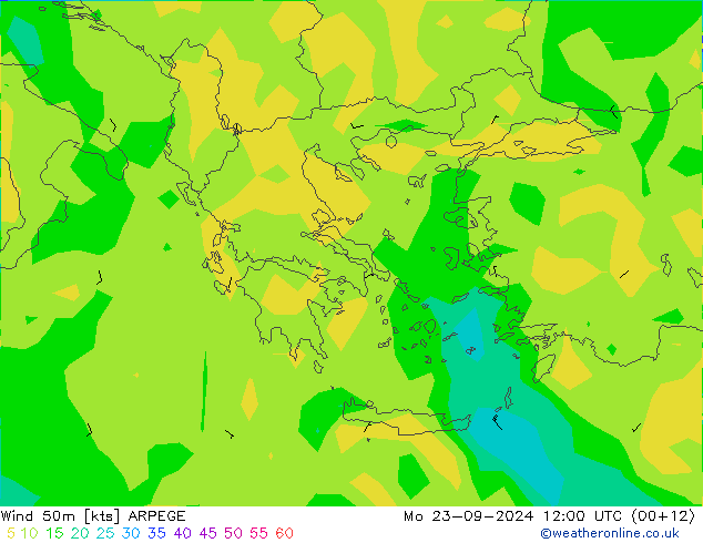 ветер 50 m ARPEGE пн 23.09.2024 12 UTC