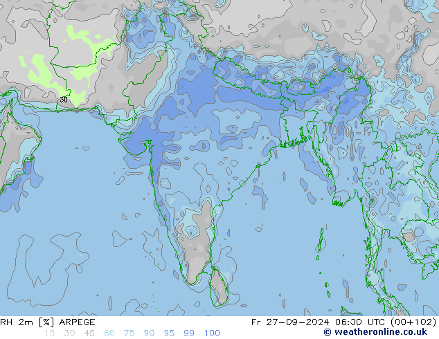 Humedad rel. 2m ARPEGE vie 27.09.2024 06 UTC