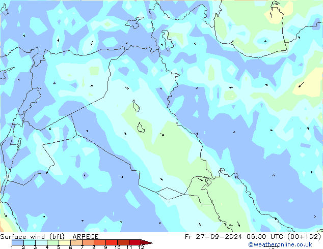 Surface wind (bft) ARPEGE Fr 27.09.2024 06 UTC