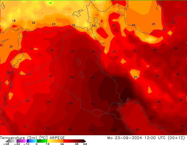 Temperature (2m) ARPEGE Mo 23.09.2024 12 UTC