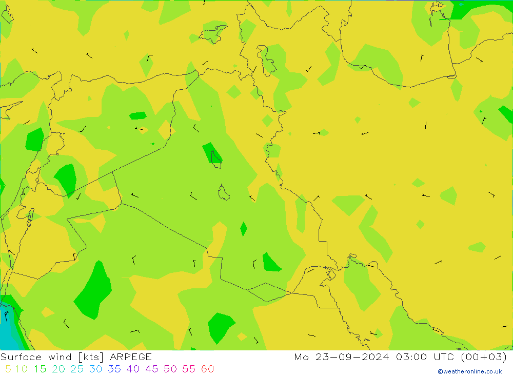 Surface wind ARPEGE Po 23.09.2024 03 UTC