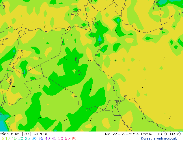 Vento 50 m ARPEGE lun 23.09.2024 06 UTC