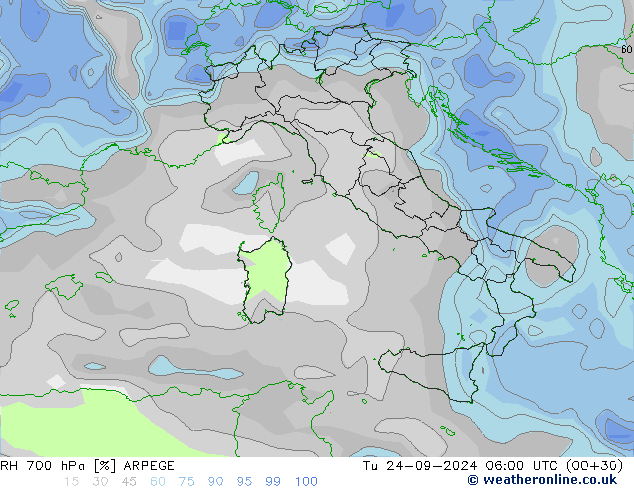 RH 700 hPa ARPEGE  24.09.2024 06 UTC