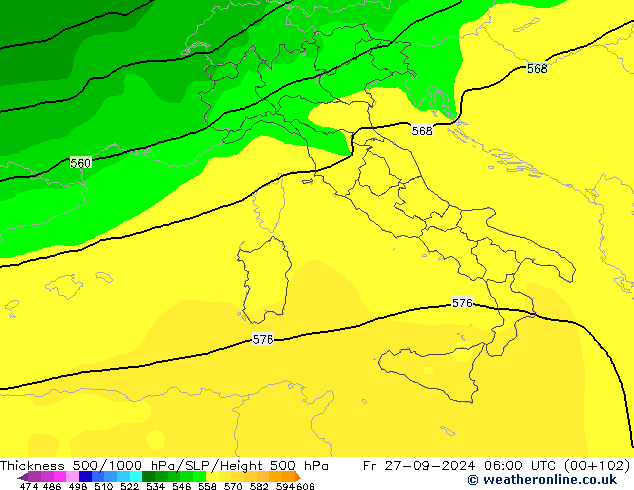 Thck 500-1000hPa ARPEGE Fr 27.09.2024 06 UTC