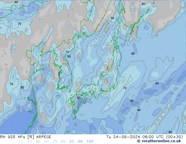 RH 925 hPa ARPEGE Tu 24.09.2024 06 UTC