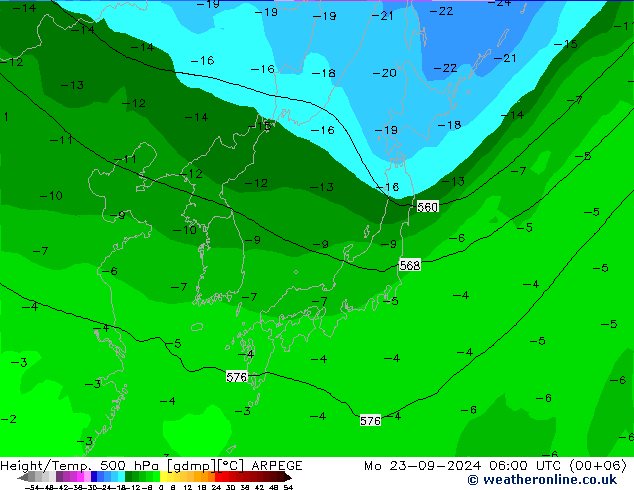 Height/Temp. 500 hPa ARPEGE Mo 23.09.2024 06 UTC