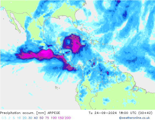 Précipitation accum. ARPEGE mar 24.09.2024 18 UTC