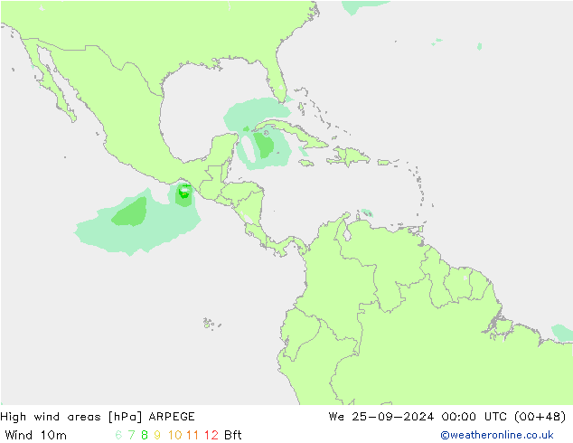 High wind areas ARPEGE  25.09.2024 00 UTC