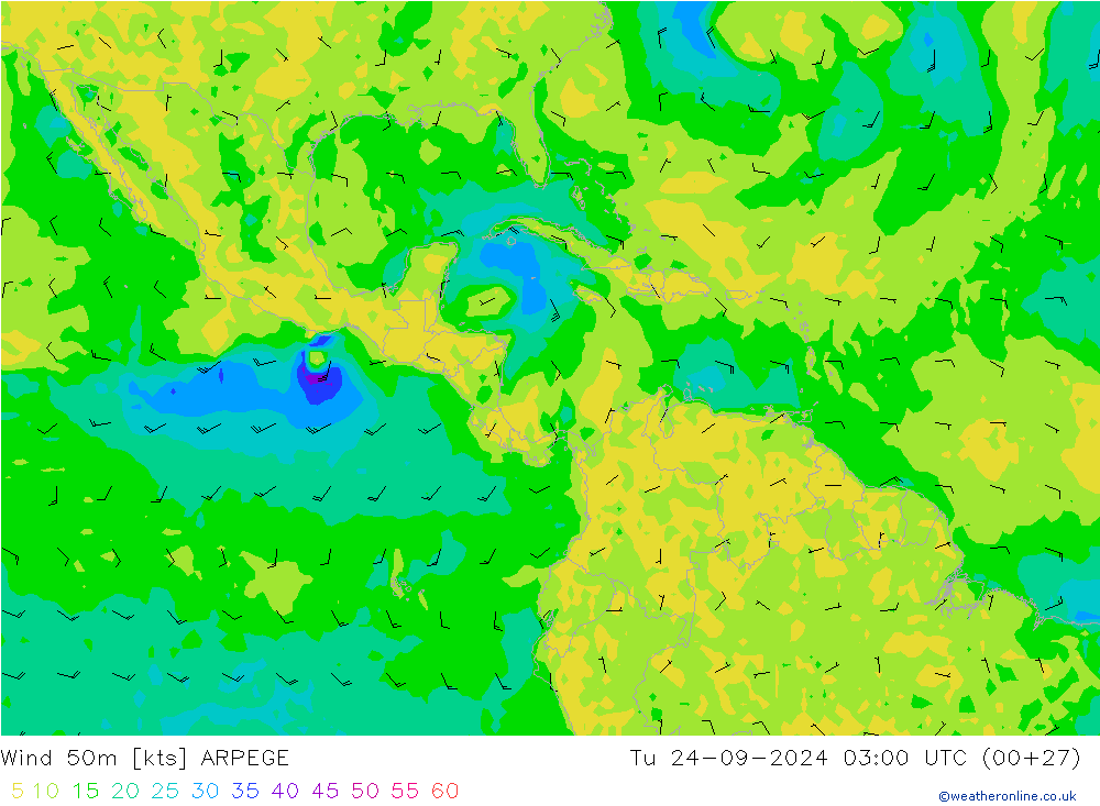 Vento 50 m ARPEGE mar 24.09.2024 03 UTC