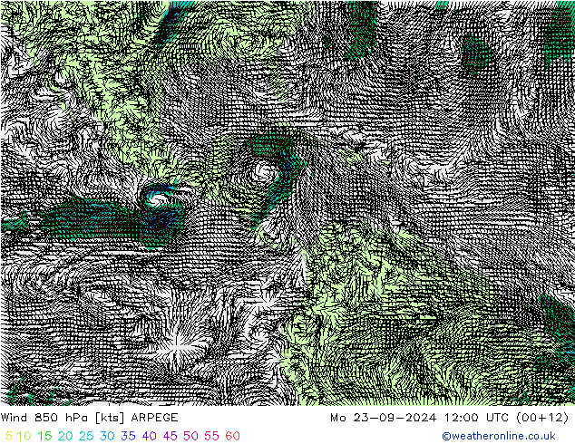 Wind 850 hPa ARPEGE Po 23.09.2024 12 UTC