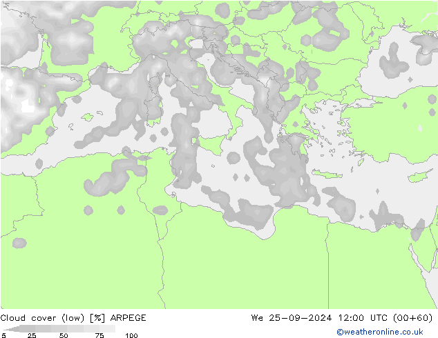 Bulutlar (düşük) ARPEGE Çar 25.09.2024 12 UTC