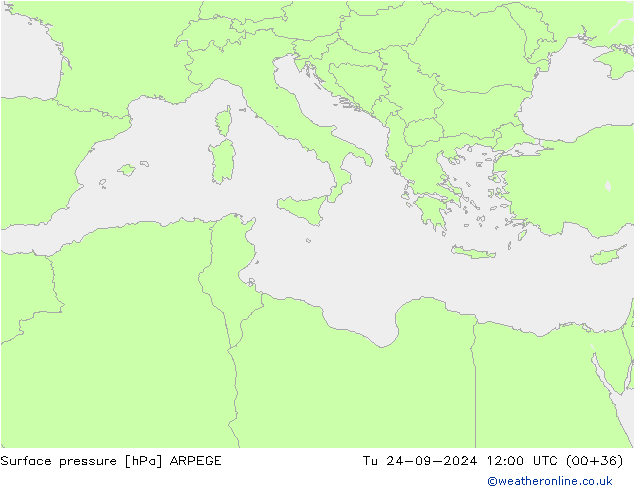 Yer basıncı ARPEGE Sa 24.09.2024 12 UTC