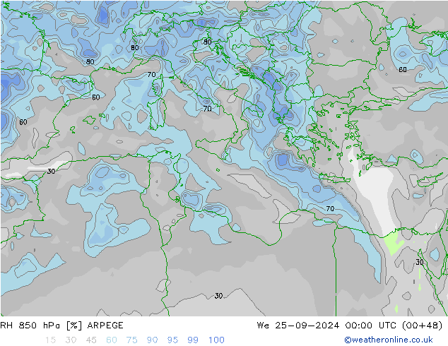 RH 850 hPa ARPEGE We 25.09.2024 00 UTC