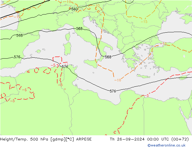 Height/Temp. 500 hPa ARPEGE Qui 26.09.2024 00 UTC