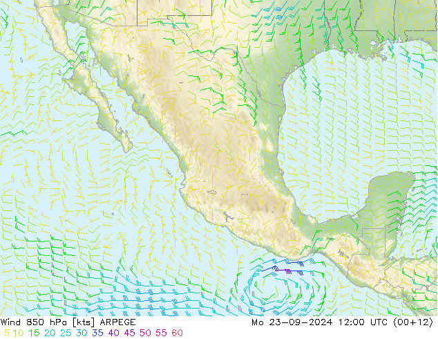 Vento 850 hPa ARPEGE Seg 23.09.2024 12 UTC