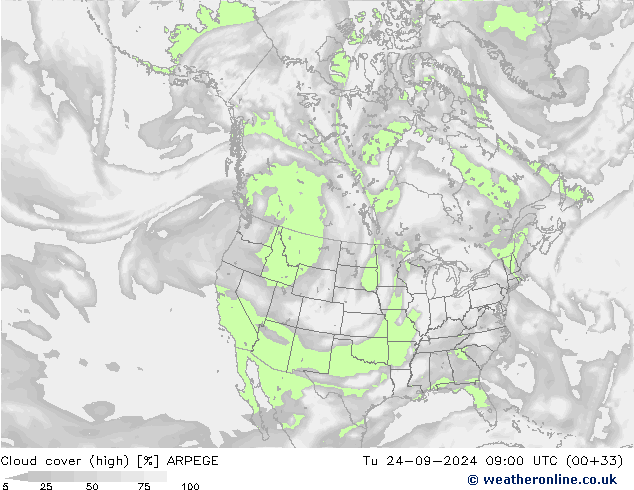 Bewolking (Hoog) ARPEGE di 24.09.2024 09 UTC