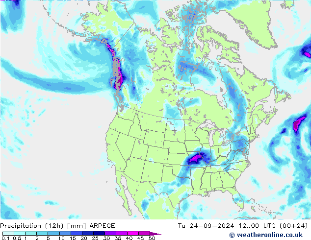 Precipitation (12h) ARPEGE Tu 24.09.2024 00 UTC