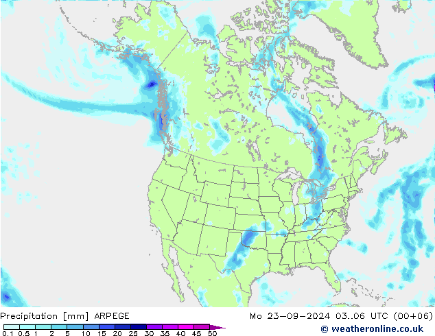 Precipitation ARPEGE Mo 23.09.2024 06 UTC