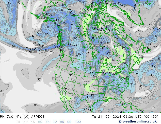 RH 700 hPa ARPEGE Tu 24.09.2024 06 UTC