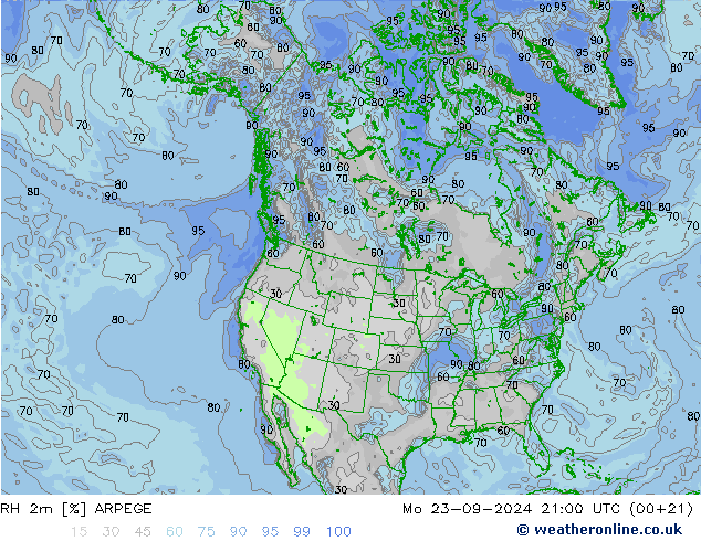 RH 2m ARPEGE  23.09.2024 21 UTC