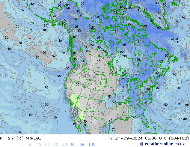 RH 2m ARPEGE Pá 27.09.2024 06 UTC