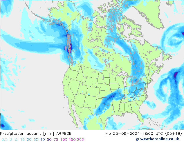 Precipitation accum. ARPEGE lun 23.09.2024 18 UTC