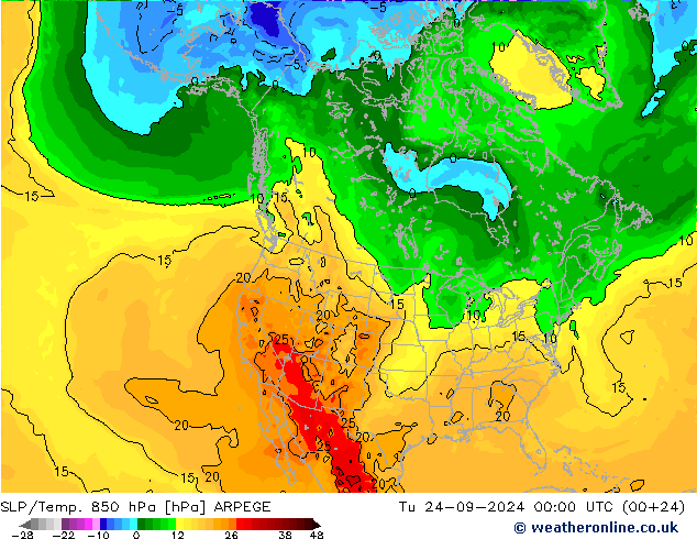 SLP/Temp. 850 hPa ARPEGE mar 24.09.2024 00 UTC