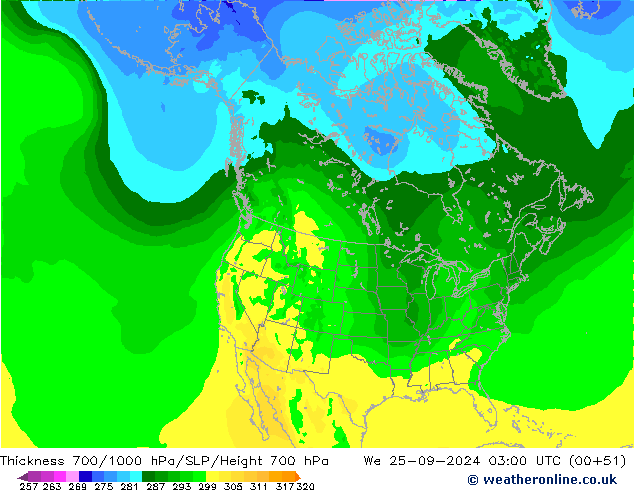 Thck 700-1000 hPa ARPEGE We 25.09.2024 03 UTC
