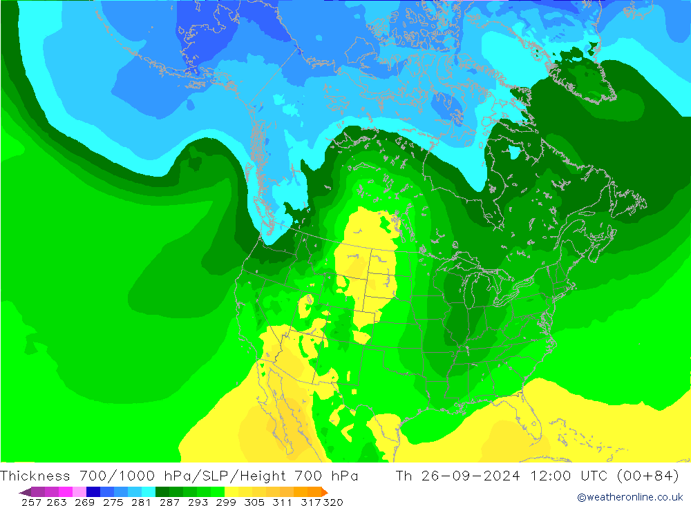 Thck 700-1000 hPa ARPEGE Th 26.09.2024 12 UTC