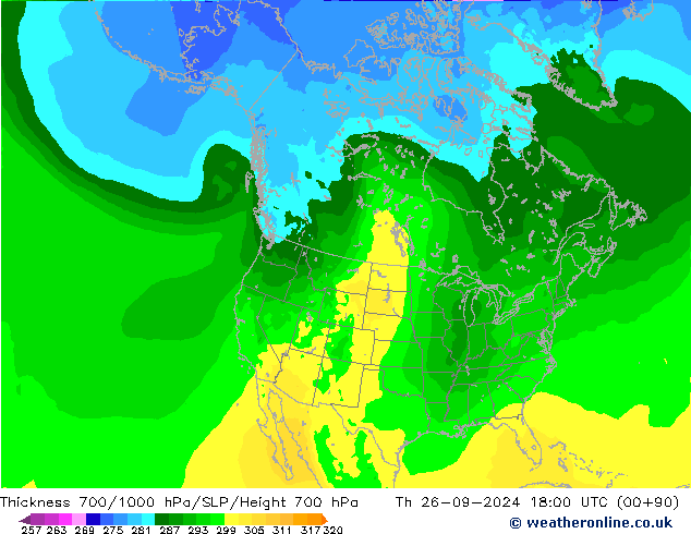 Thck 700-1000 hPa ARPEGE Th 26.09.2024 18 UTC