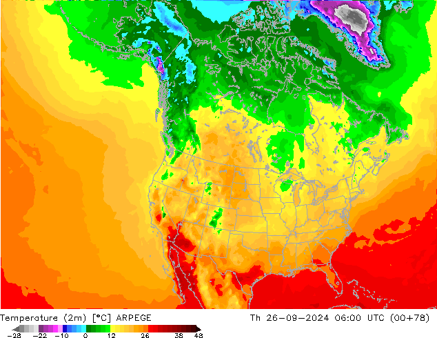 Temperatura (2m) ARPEGE Qui 26.09.2024 06 UTC