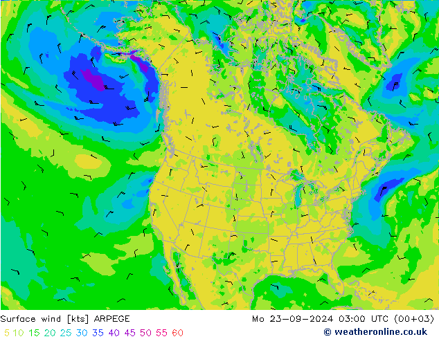 Bodenwind ARPEGE Mo 23.09.2024 03 UTC