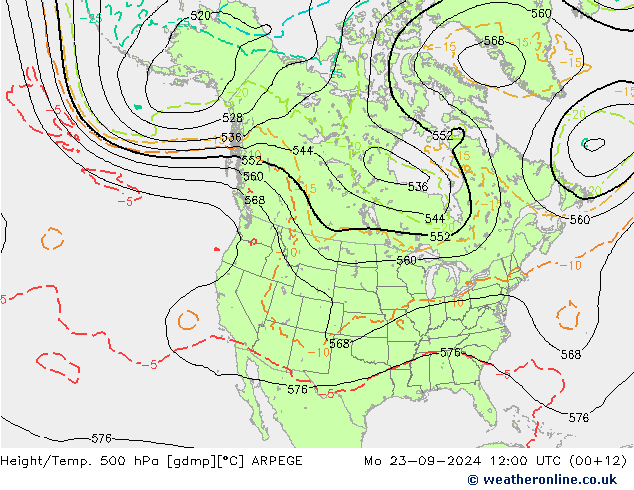 Hoogte/Temp. 500 hPa ARPEGE ma 23.09.2024 12 UTC