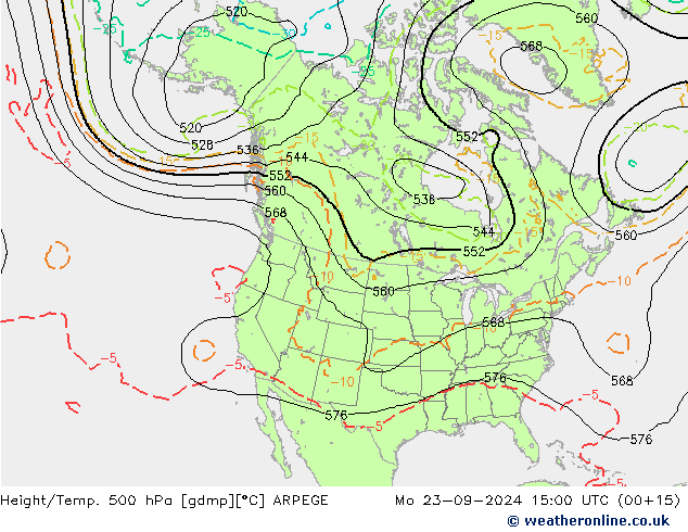 Géop./Temp. 500 hPa ARPEGE lun 23.09.2024 15 UTC