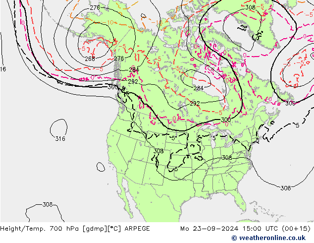 Height/Temp. 700 hPa ARPEGE Po 23.09.2024 15 UTC