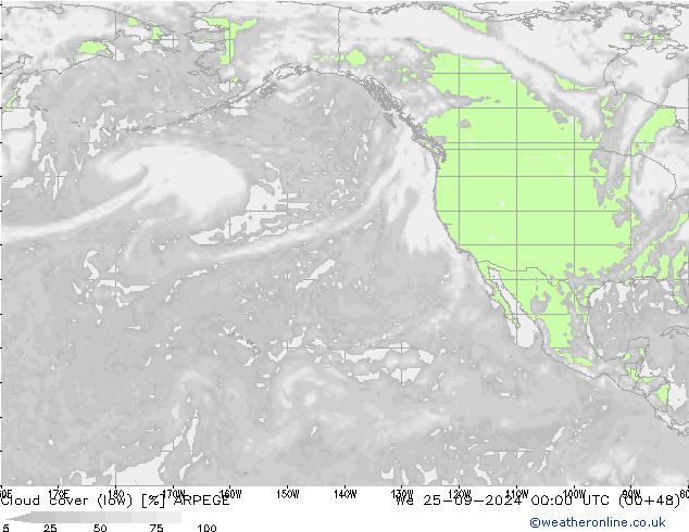 Cloud cover (low) ARPEGE We 25.09.2024 00 UTC