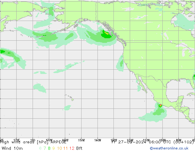 High wind areas ARPEGE Pá 27.09.2024 06 UTC