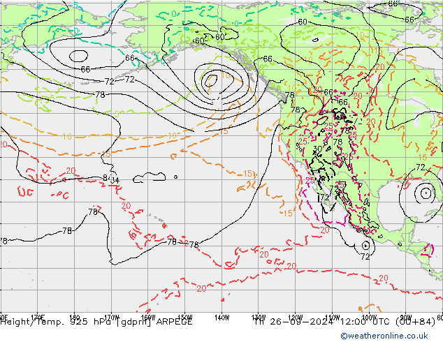 Hoogte/Temp. 925 hPa ARPEGE do 26.09.2024 12 UTC