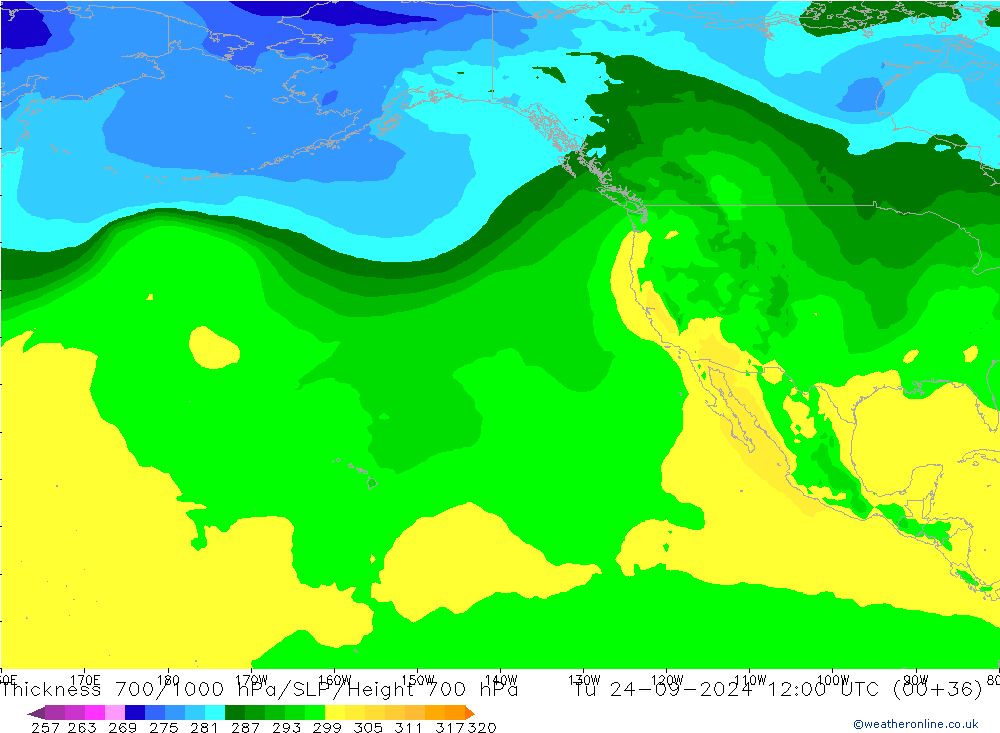 700-1000 hPa Kalınlığı ARPEGE Sa 24.09.2024 12 UTC