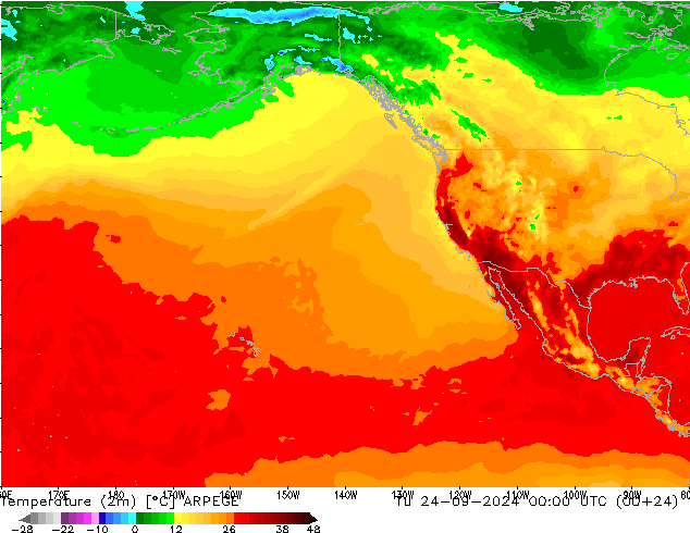 Temperature (2m) ARPEGE Tu 24.09.2024 00 UTC