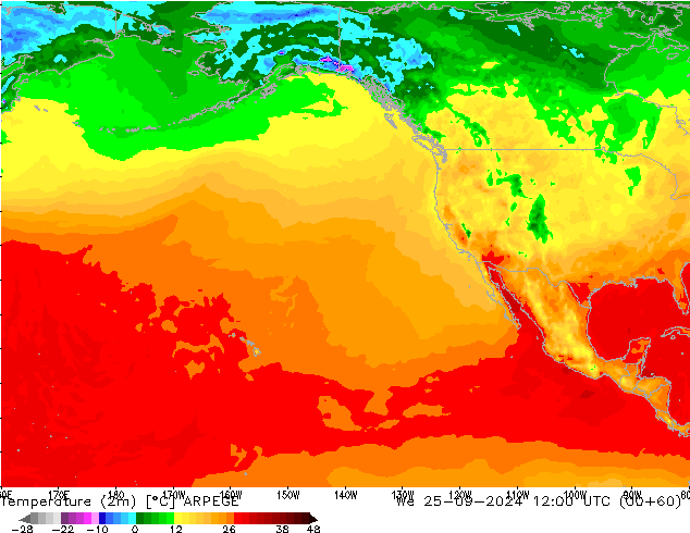 Temperature (2m) ARPEGE St 25.09.2024 12 UTC