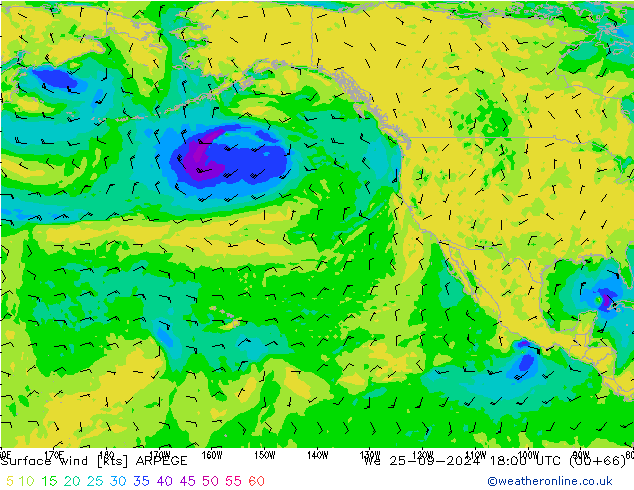 Surface wind ARPEGE St 25.09.2024 18 UTC