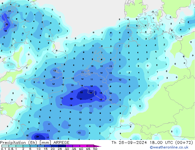 Précipitation (6h) ARPEGE jeu 26.09.2024 00 UTC