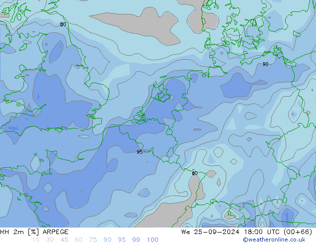 RH 2m ARPEGE  25.09.2024 18 UTC