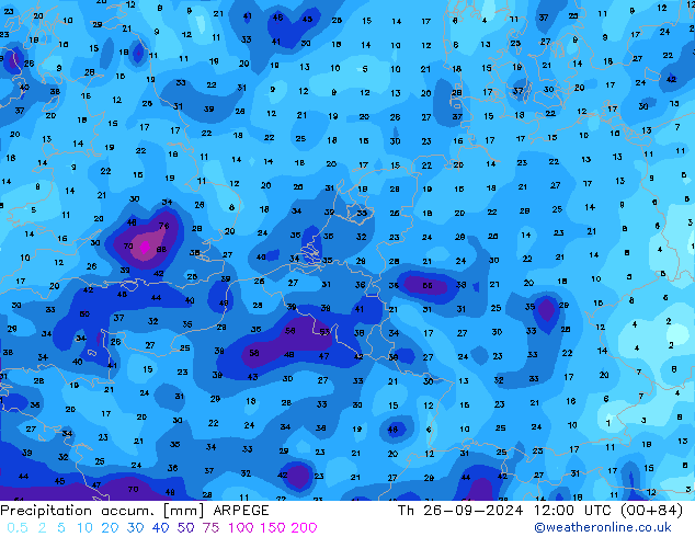 Precipitation accum. ARPEGE Qui 26.09.2024 12 UTC