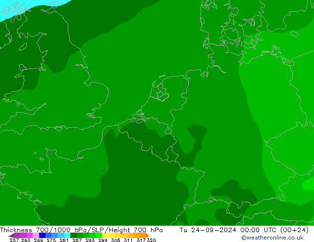 Espesor 700-1000 hPa ARPEGE mar 24.09.2024 00 UTC