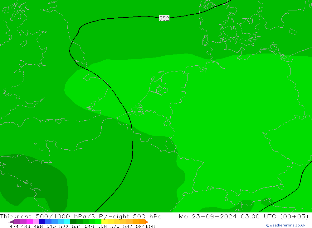 Thck 500-1000hPa ARPEGE Seg 23.09.2024 03 UTC