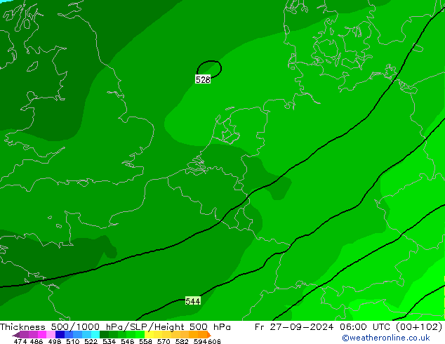 Thck 500-1000hPa ARPEGE Fr 27.09.2024 06 UTC