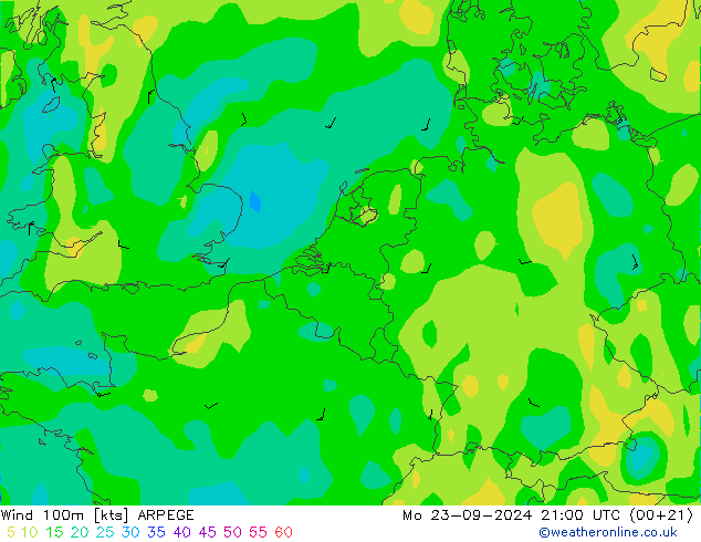 Vent 100m ARPEGE lun 23.09.2024 21 UTC