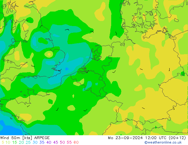 Wind 50m ARPEGE Mo 23.09.2024 12 UTC